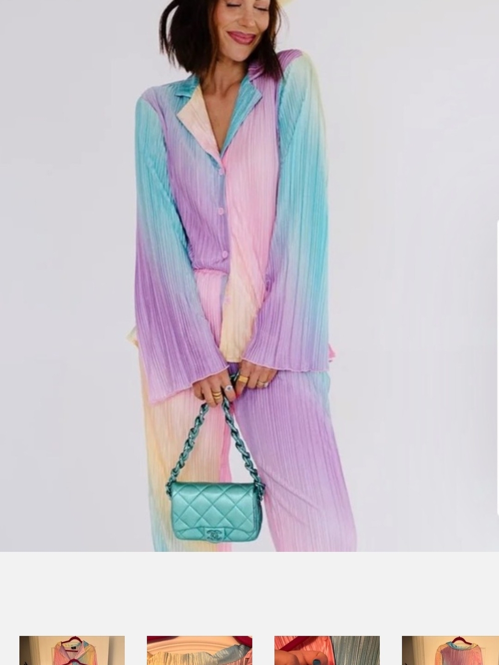 Dressed in LALA Pastel Rainbow Pleated Pajama Set - Pink, Purple, Blue, Yellow